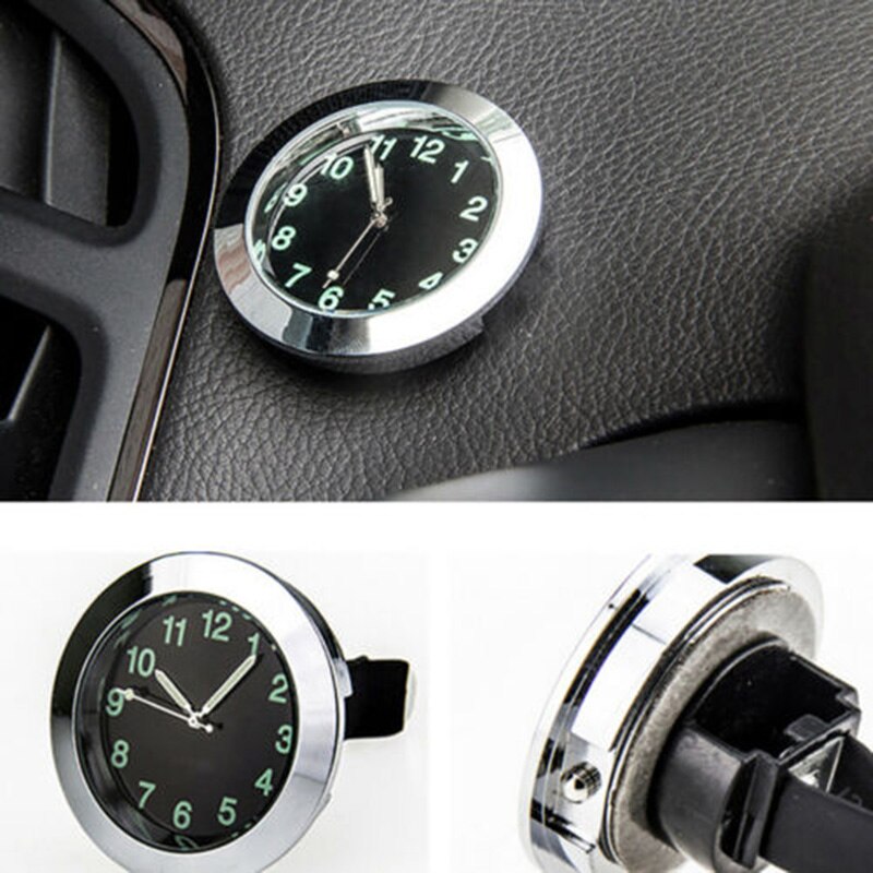 1pc Car Clock Auto Quartz Analog Watch Silver Interior Chrome Metal Clip