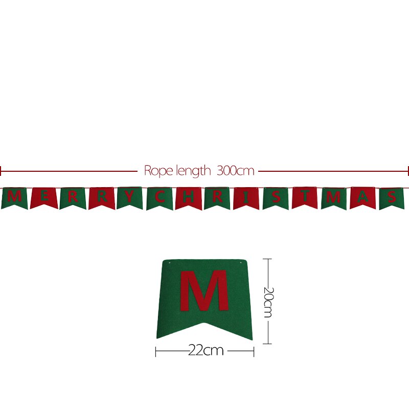 3m glædelig jul banner filt hængende krans bunting juletræ elg indendørs udendørs xmas fest år dekoration: M06