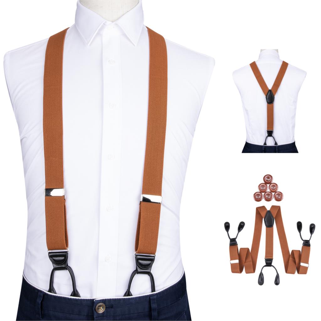 Bretels Voor Mannen Lederen Getrimd Knop End Elastische Smoking Y Terug Verstelbare Heren Mode Bretels Broek Bretels Bruin Dibangu: DJ-502