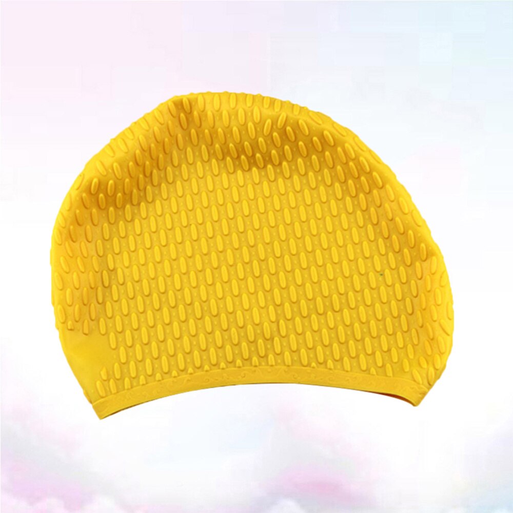 Useful Silicone Swimming Cap Practical Waterproof Swim Pool Hat Long Hair Ear Protection Swim Caps for Female (White)