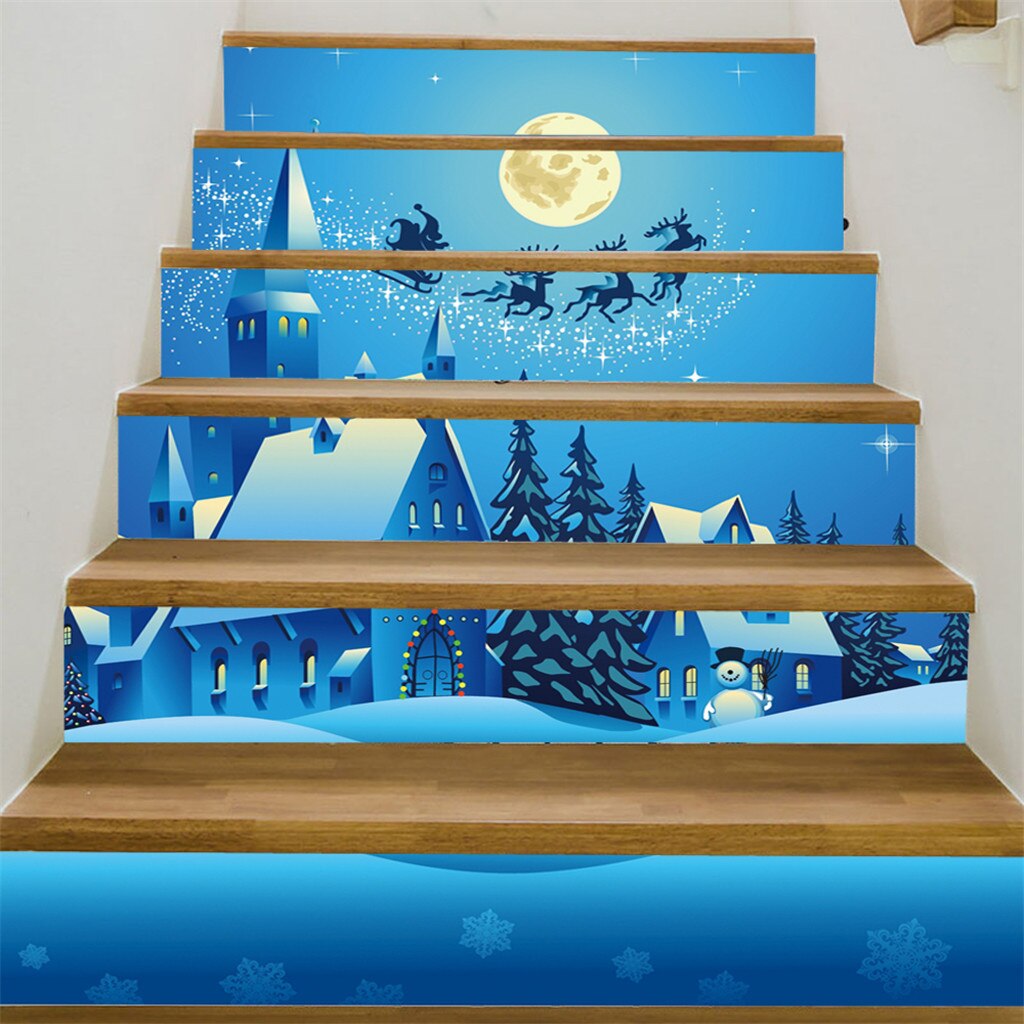 6pcs/set stickers Stairs Christmas 3D Simulation Stair Sticker Waterproof Wall Sticker DIY Self-adhensive PVC Stairs Sticker #1: H