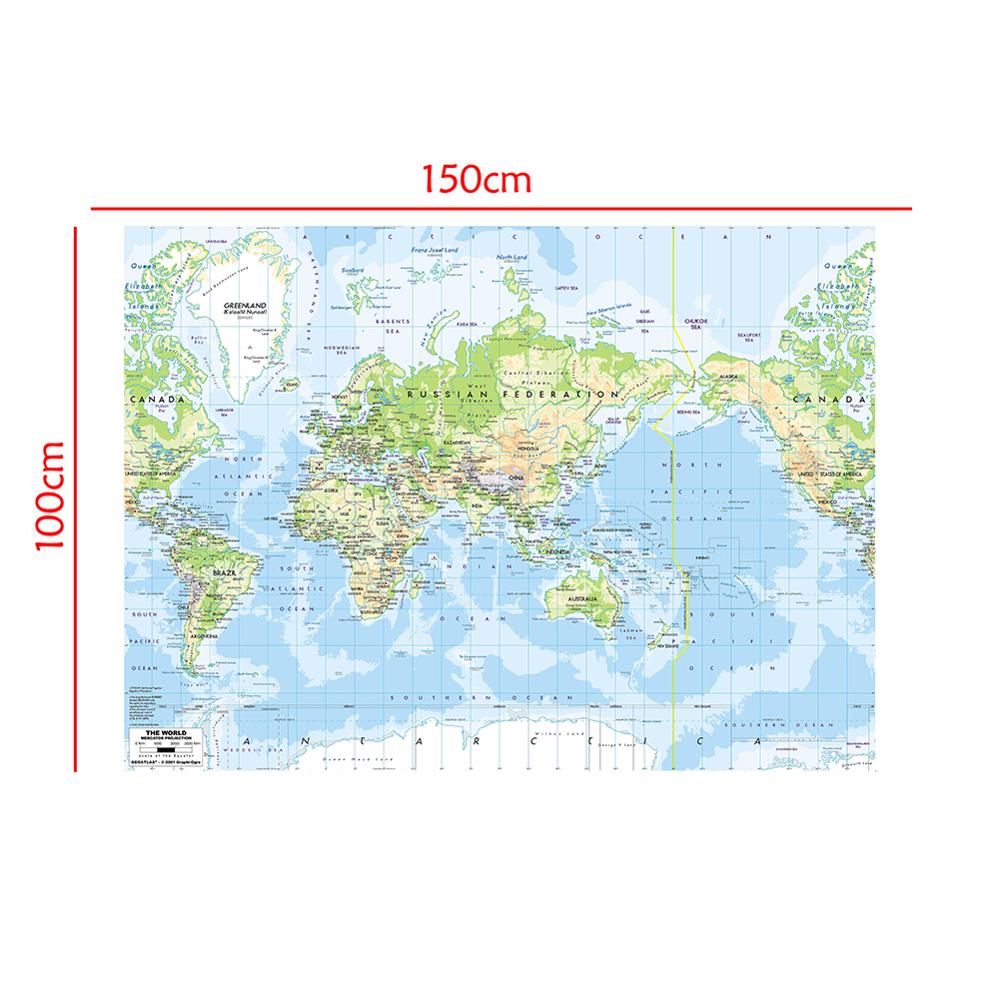 De Wereldkaart Mercator Projectie 150X100 Cm Vinyl Kwiek Wereldkaart Zonder Nationale Vlag