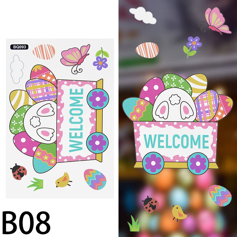 1pc Happy Easter Glass Window Stickers Colorful Bunny Eggs Carrot Wall Sticker Easter Decor For Home Kids Room Wall Decor: B08