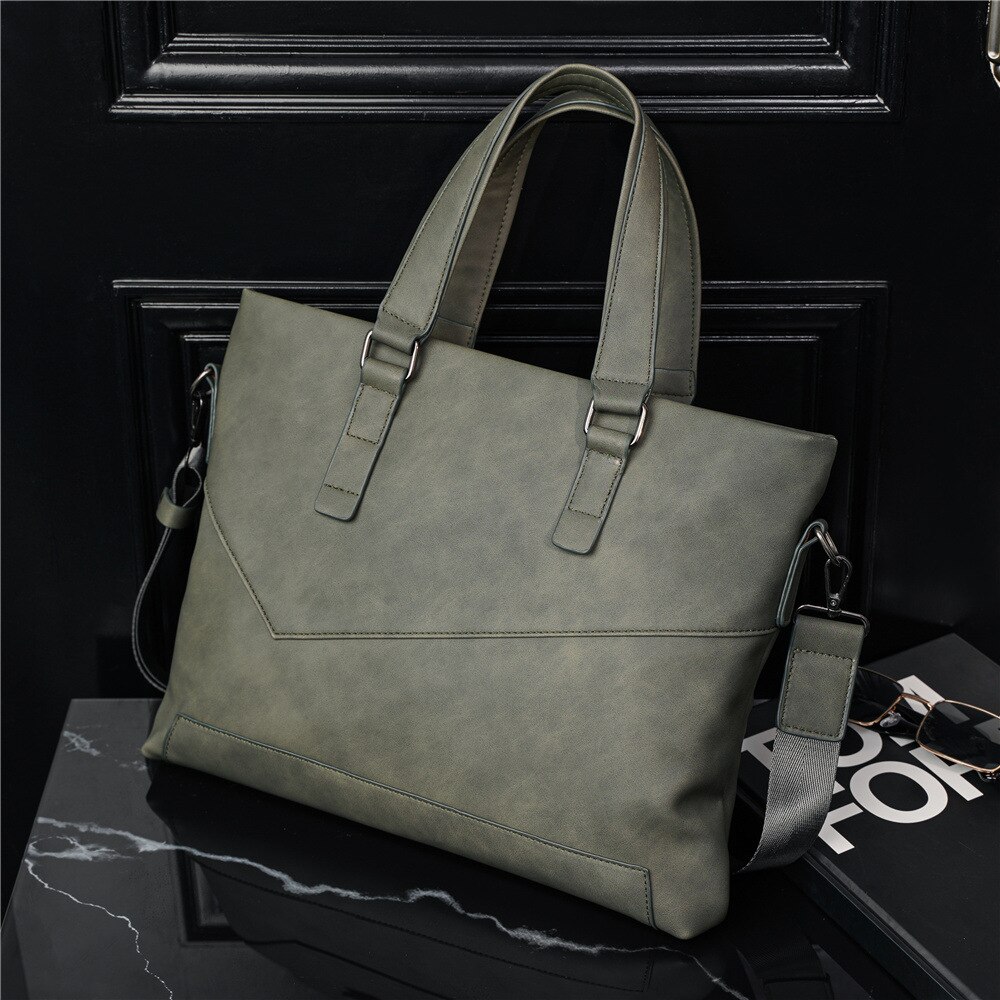 Xiao. P Mode Mannen Pu Leer Grote Capaciteit Retro Aktetas Handtas Bestand Zak Enkele Schoudertas Cross-body Bag: green