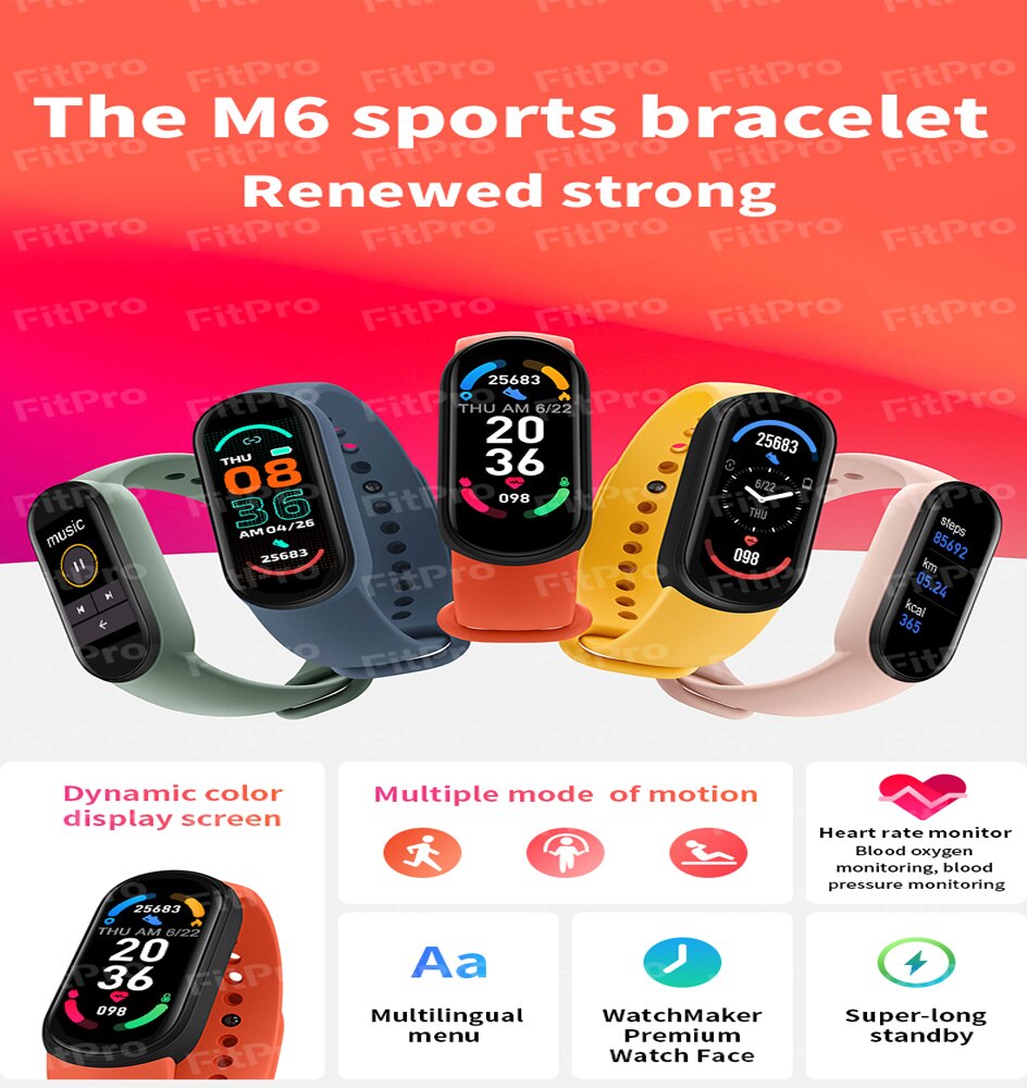 M6 Band 6 Smartband Männer Frauen Armband Fit Uhr Herz Rate Blutdruck Uhr Sport Armband Schrittzähler Smartwatch Androi