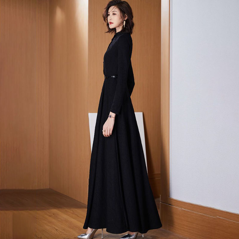 Vårhøst langermet kjole dame sommer elegant lang kjole slank oversize 4xl kjoler