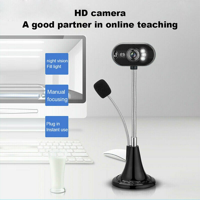HD Camera 4-LED Webcam Desktop Computer PC Video Usb Microphone Vision