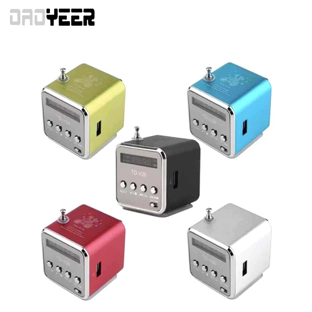 Mini TD-V26 Aluminium Radio Fm Ontvanger Sd Tf Usb Play Stereo Altavoz Speaker Draagbare Fm Radio Draadloze Subwoofer Kleine Luidspreker