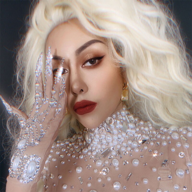 Full rhinestone long nails gloves Mesh stage performance gloves bar nightclub GOGO dance wear party festival Rave