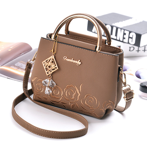 Vrouwen Kleine Tas Vrouwelijke EmbroideryPU Lederen Tas Mode Bloem Schoudertas vrouwen Handtas: khaki