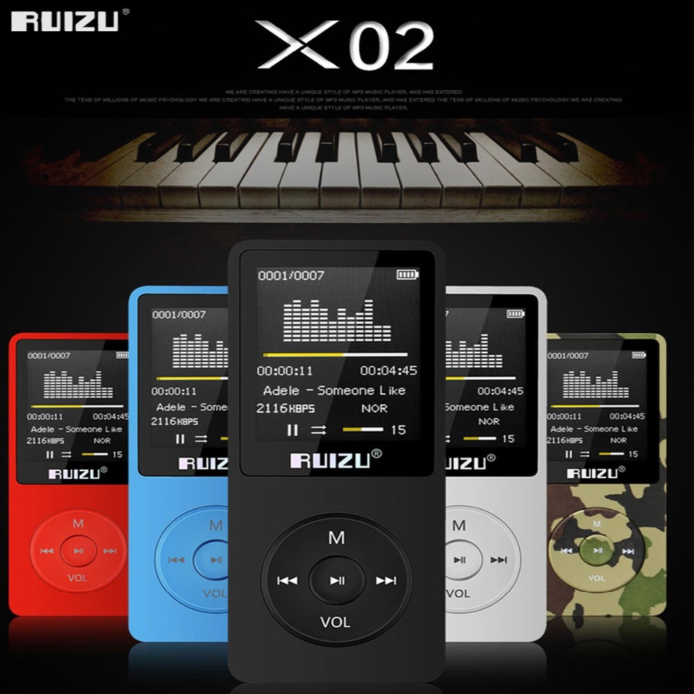 Mp3 speler RUIZU X02 MP3 muziekspeler sleutel mp3 Micro SD card 64GB wedstrijd PLAYFX AVI WMA JPG BMP TXT WAV tft-scherm 20 talen