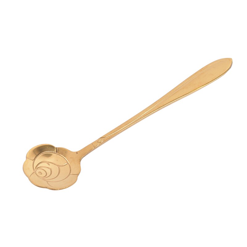 1pcs Stainless Steel Spoon Vintage Gold Flower Spoons Small Coffee Tea Spoon Fancy Sugar Dessert Teaspoon Bar Cafe Tableware: F