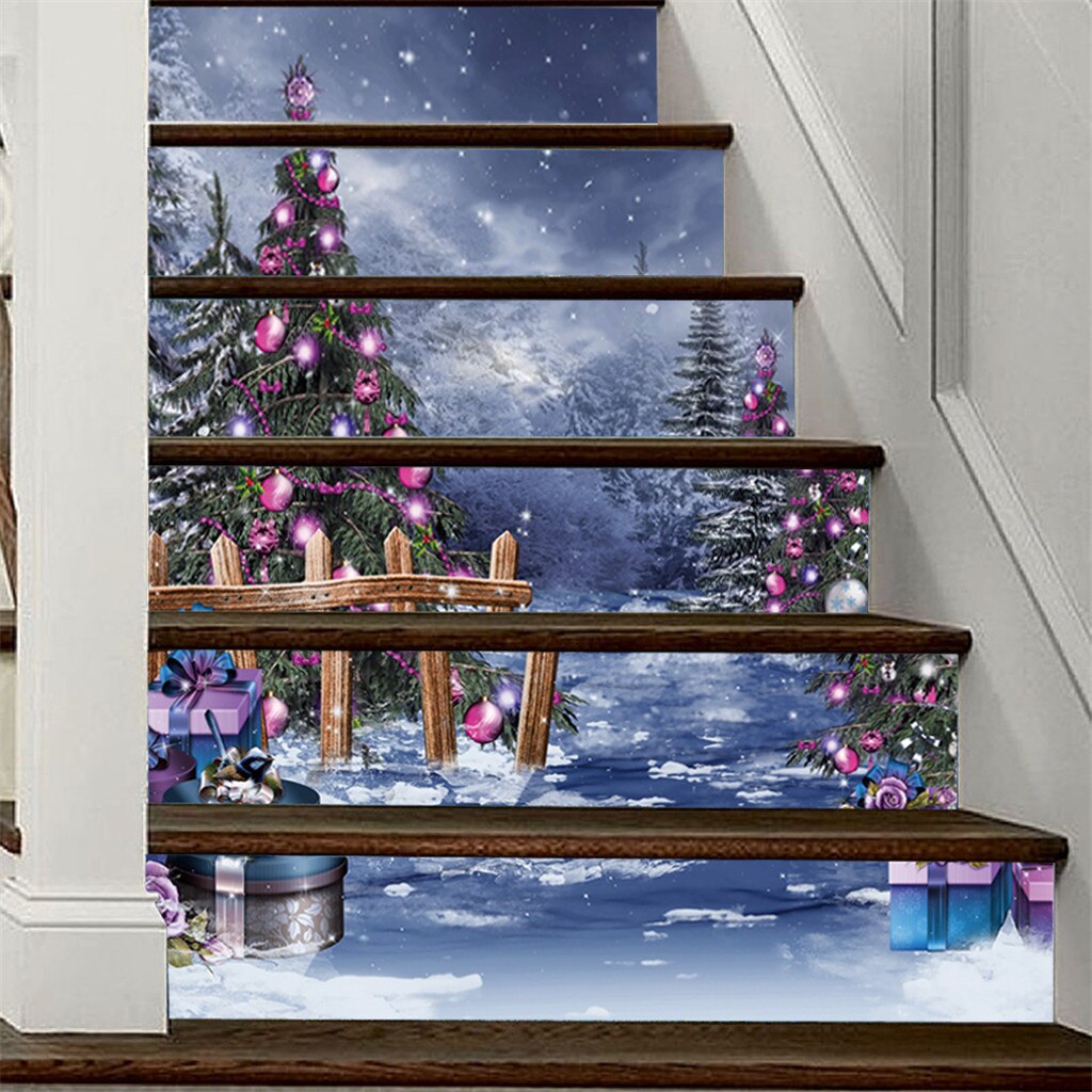 6pcs/set stickers Stairs Christmas 3D Simulation Stair Sticker Waterproof Wall Sticker DIY Self-adhensive PVC Stairs Sticker #1