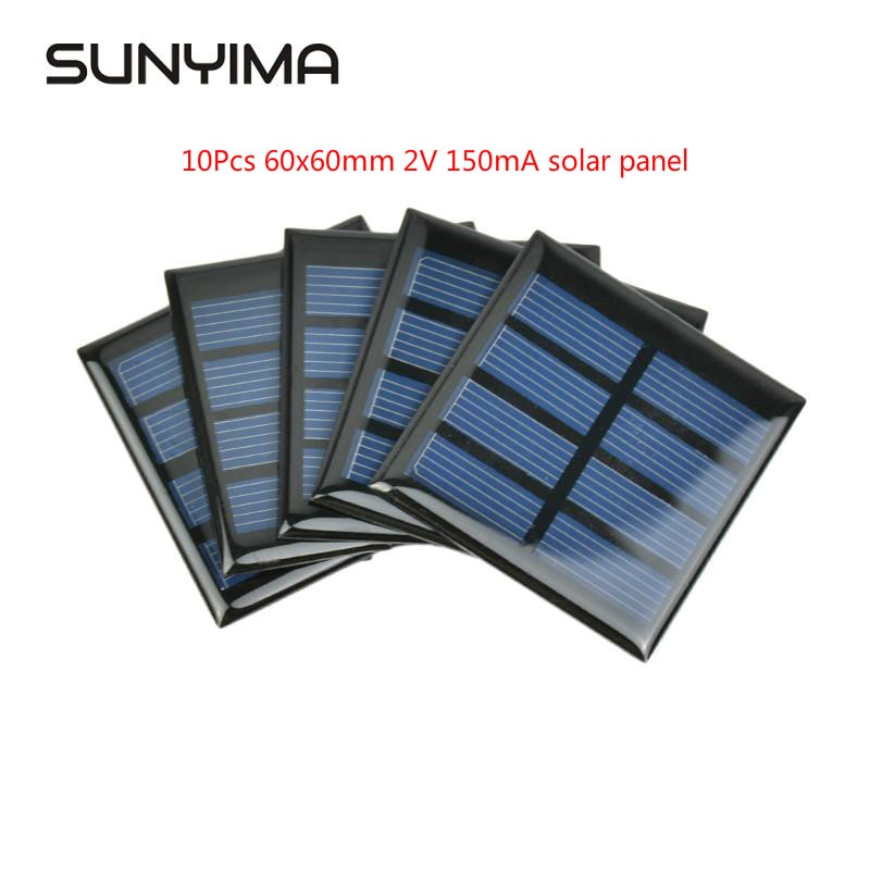SUNYIMA 10Pcs 60x60mm Polykristallijn Silicium Zonnepaneel China 2V 150mA Kit DIY Zon Power Solars voor Batterij Mobiele Telefoon Oplader