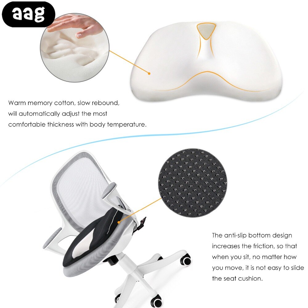 AAG Memory Foam Zitkussen voor Stoel Auto Office Home Stuitbeen Orthopedische Bodem Zetels Ademend Massage Stoel Kussen