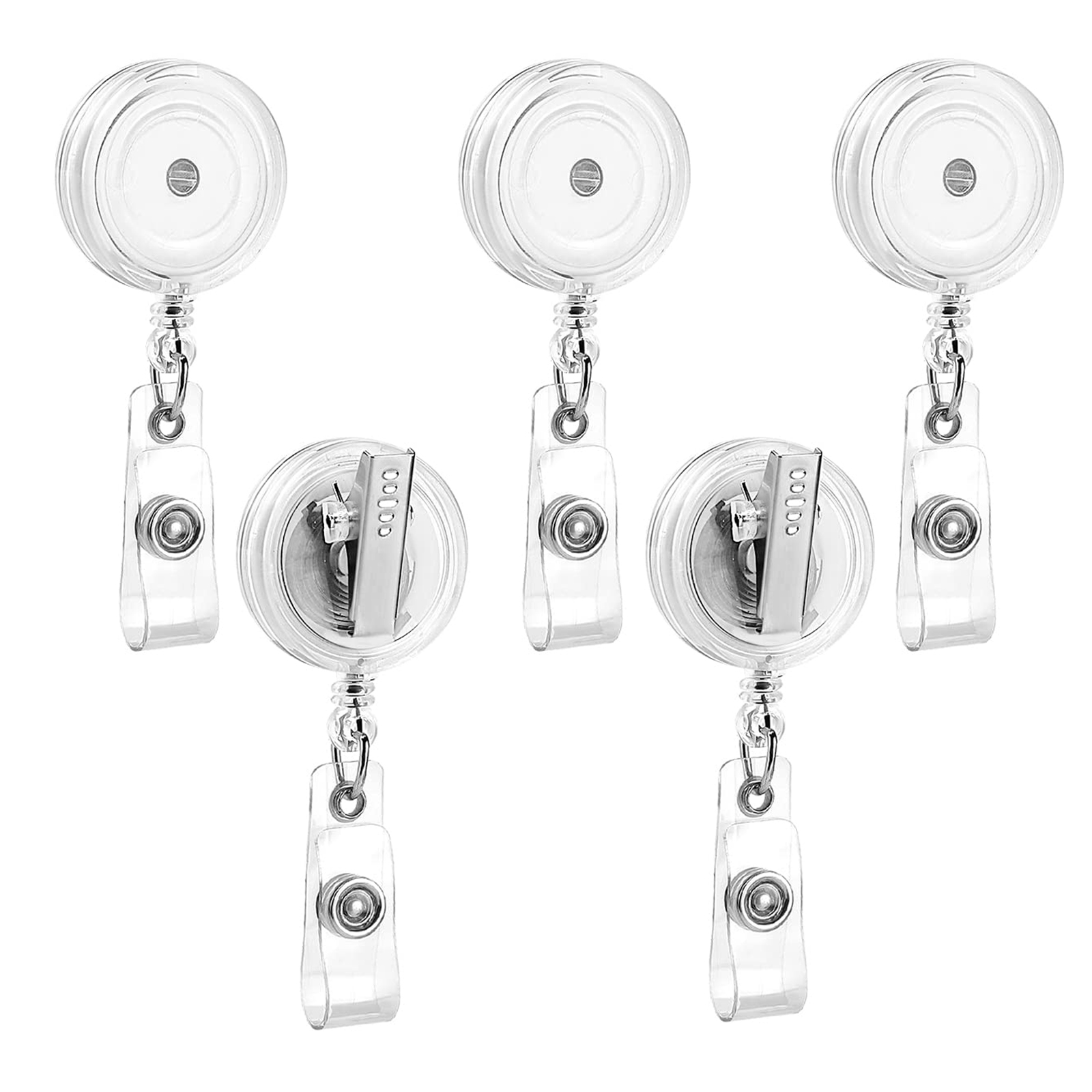 5-pack badgehaspels intrekbaar met draaibare alligatorclip intrekbare badgehouderhaspels multitool karabijn sleutelhanger: Duidelijk