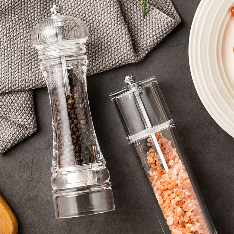 Acrylic Combo Pepper Mill and Salt Shaker with Adjustable Mill Grinder Set Handheld Coarseness Seasoning Mechanism BBQ Tools Set