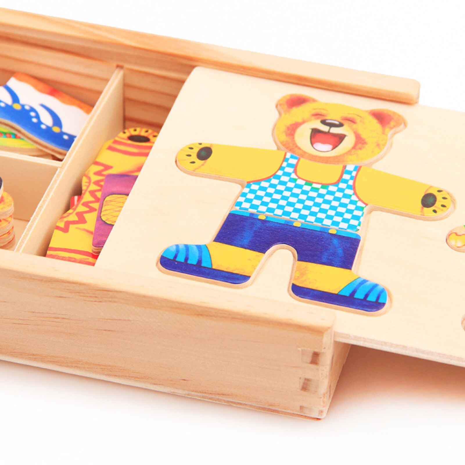 Kids Basic Vaardigheden Houten Puzzel Jurk Je Beer Leren Educatieve Hout Jigsaw Board Speelgoed Cadeau Voor Kinderen L5