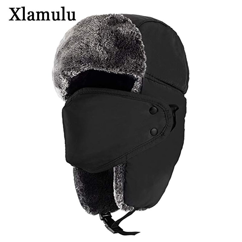Xlamulu vinter dam bomber hattar herr päls varm förtjockad balaclava vinter hattar för kvinnor bomber hatt öronskydd