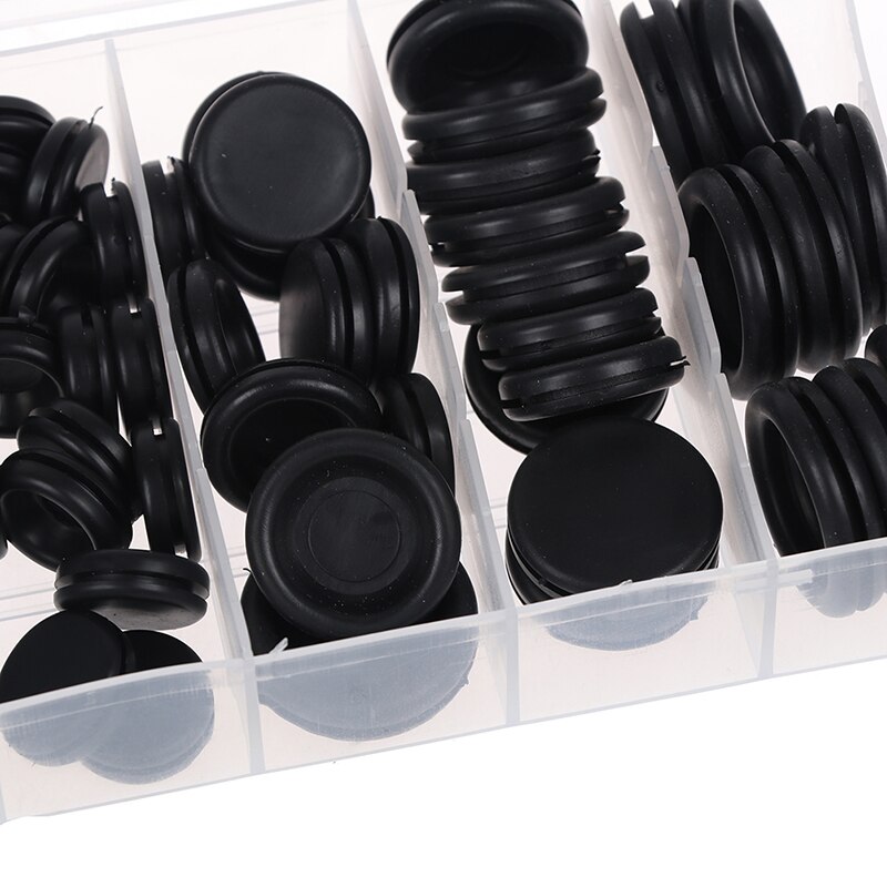 170pcs Black Closed Seal Ring Grommets Car Electrical Wiring Cable Gasket Kit Rubber Grommet Hole Plug Set with Plastic Box