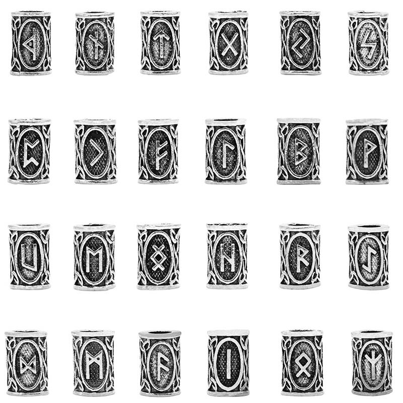 1 set viking runor lösa pärlor stort hål tiwaz tyr sol rune odal futhark runa spacer pärlor för hår pärlor gör själv smycken