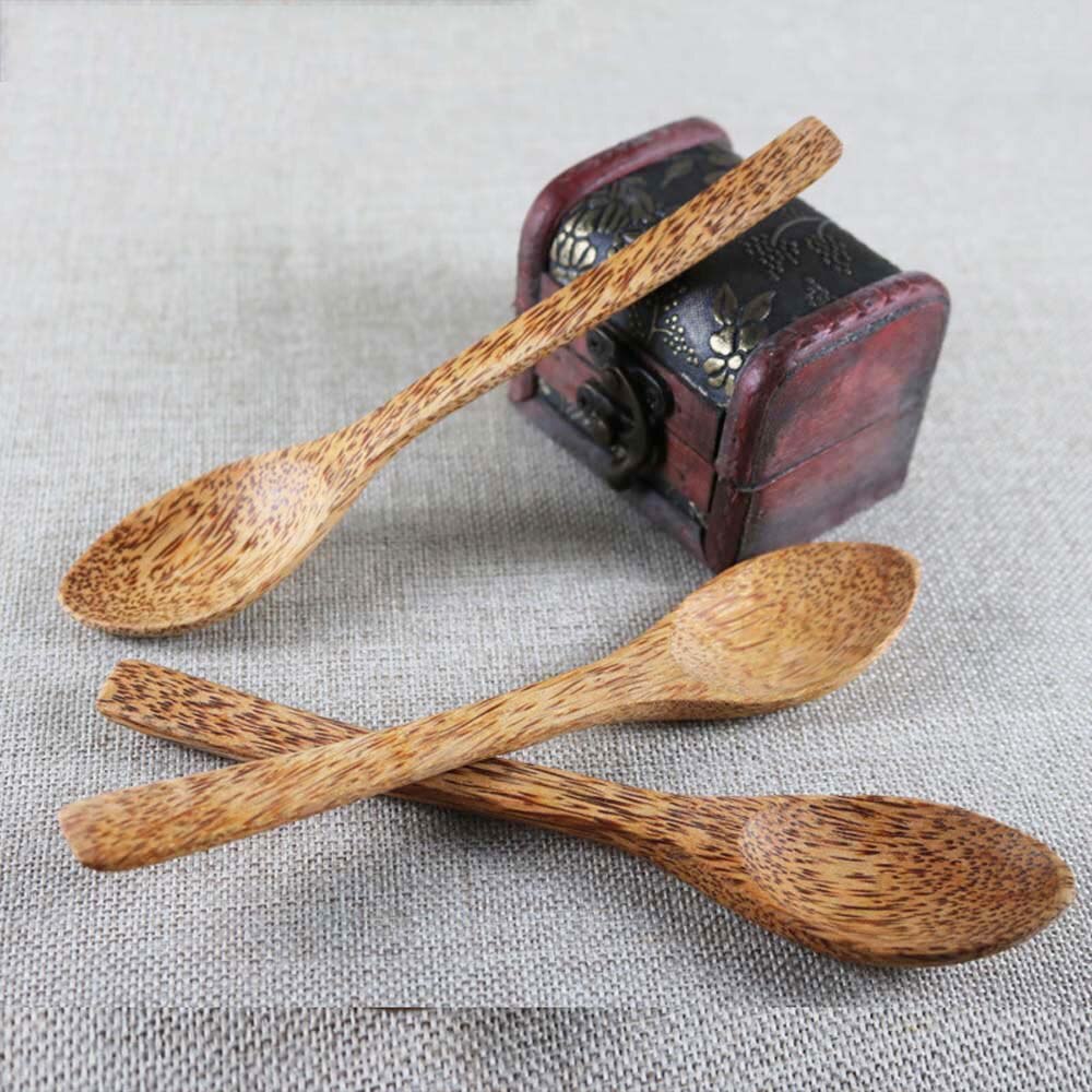 Cuchara de madera de palma de coco Tropical, cubiertos, cuchara de coco de madera Natural para té, sopa, ensalada, vajilla ecológica, suministros de cocina