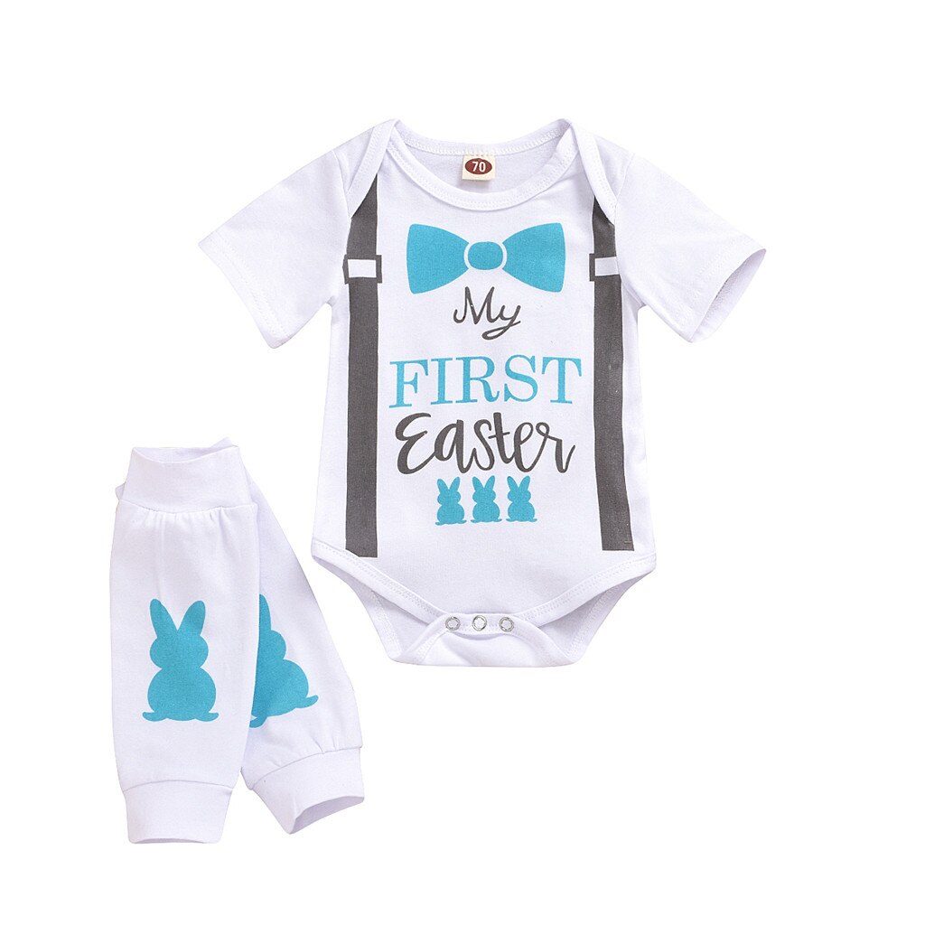 Neueste Baby Kleidung Mein erste Ostern Outfits Infant Baby Mädchen Jungen Brief Strampler bein Wärmer Ostern Kaninchen Outfitsropa bebe @ 47: 12m