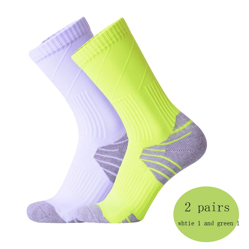 2 pary fluorescencyjny zielony skarpety rowerowe mężczyźni kobiety jazda na zewnątrz rower skarpety sportowe bieganie koszykówka skarpety sportowe: white 1 green 1
