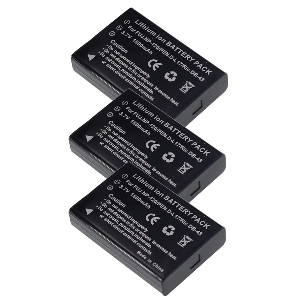 Batería NP-120 NP120 FNP120 DL17 D-Li7 DB-43, para Fuji Fujifilm F10 F11 M603 Zoom Pentax MX4 MX550 RICOH GX8 300G 500, 2 uds.: 3 Battery