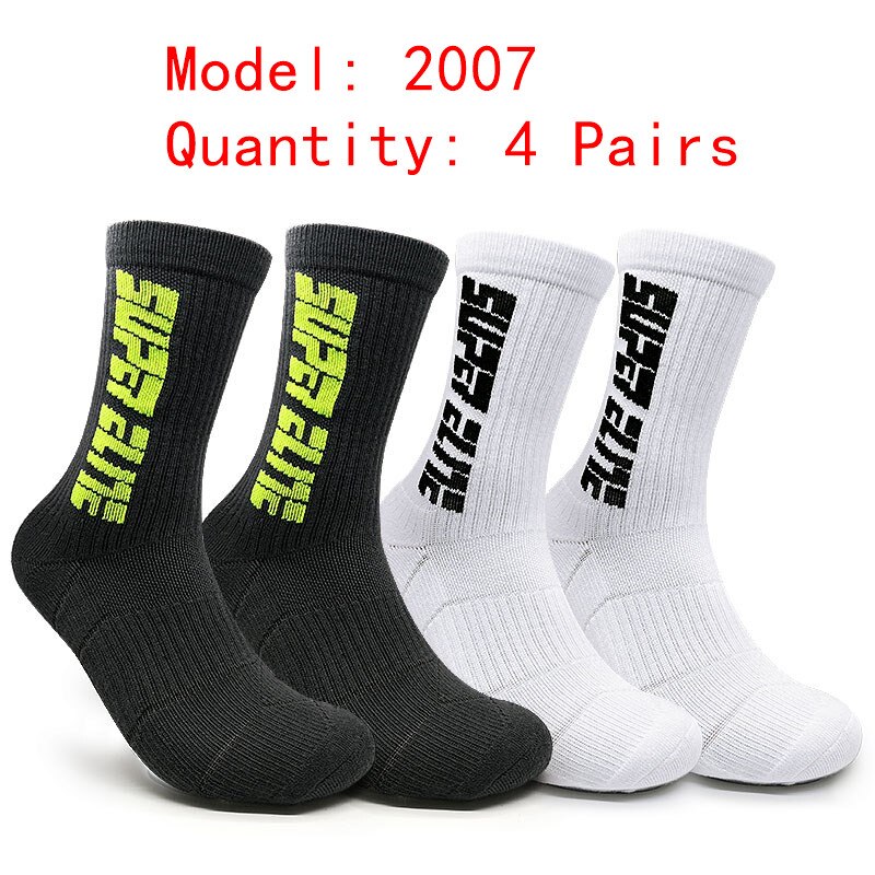 4 Pairs Sports Socks Crazy Letter Men Basketball Cycling Running Hiking Navy Sock Set With Terry Shock Absorption Walking Sock: 6