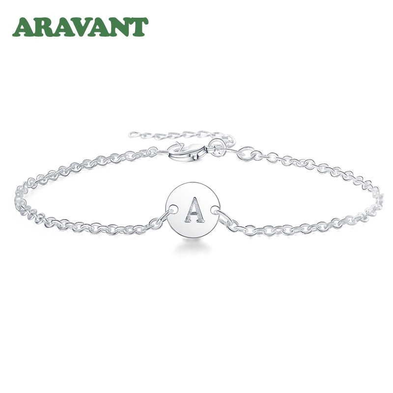 Pulseras y brazaletes de plata con letras de A-Z para mujer, accesorios de joyería de eslabones de cadena de plata 925