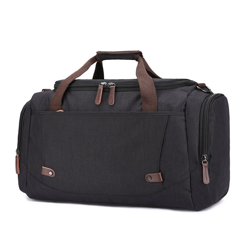 Retro Stijl Grote Capaciteit Canvas Business Travel Handtas Mannen Effen Kleur Vouwen Boarding Tas Grote Reistas: Black