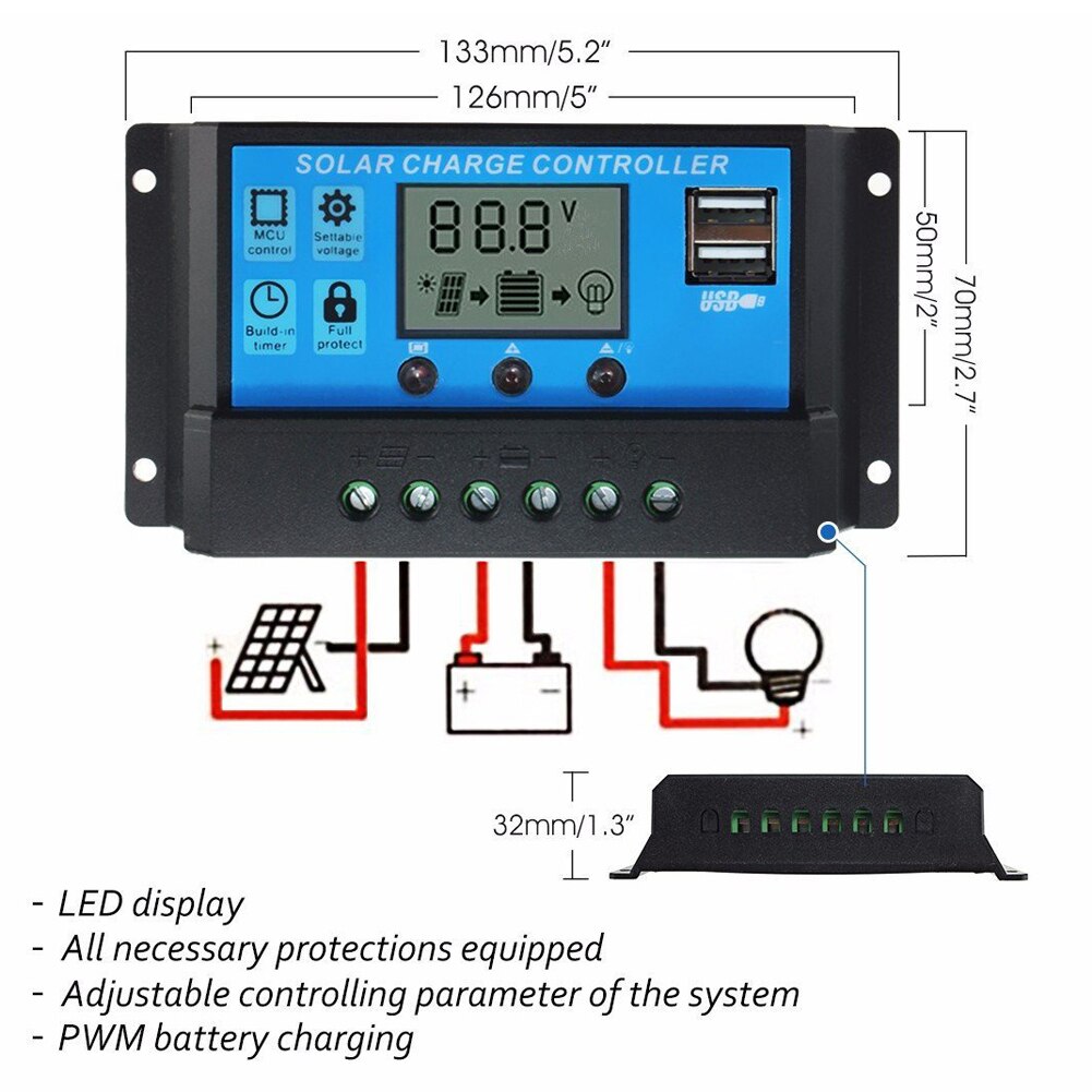 Panel Solar de 20W 12V 24V con Clip de batería, controlador Solar de carga para coche, celdas solares para exteriores, Camping y senderismo