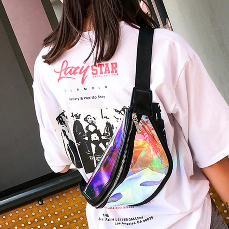 PVC Olografico del Pacchetto di fanny laser Marsupi Delle Donne di Spalla della Chiusura Lampo Borse Breve Viaggio Messaggeri Borsa Petto