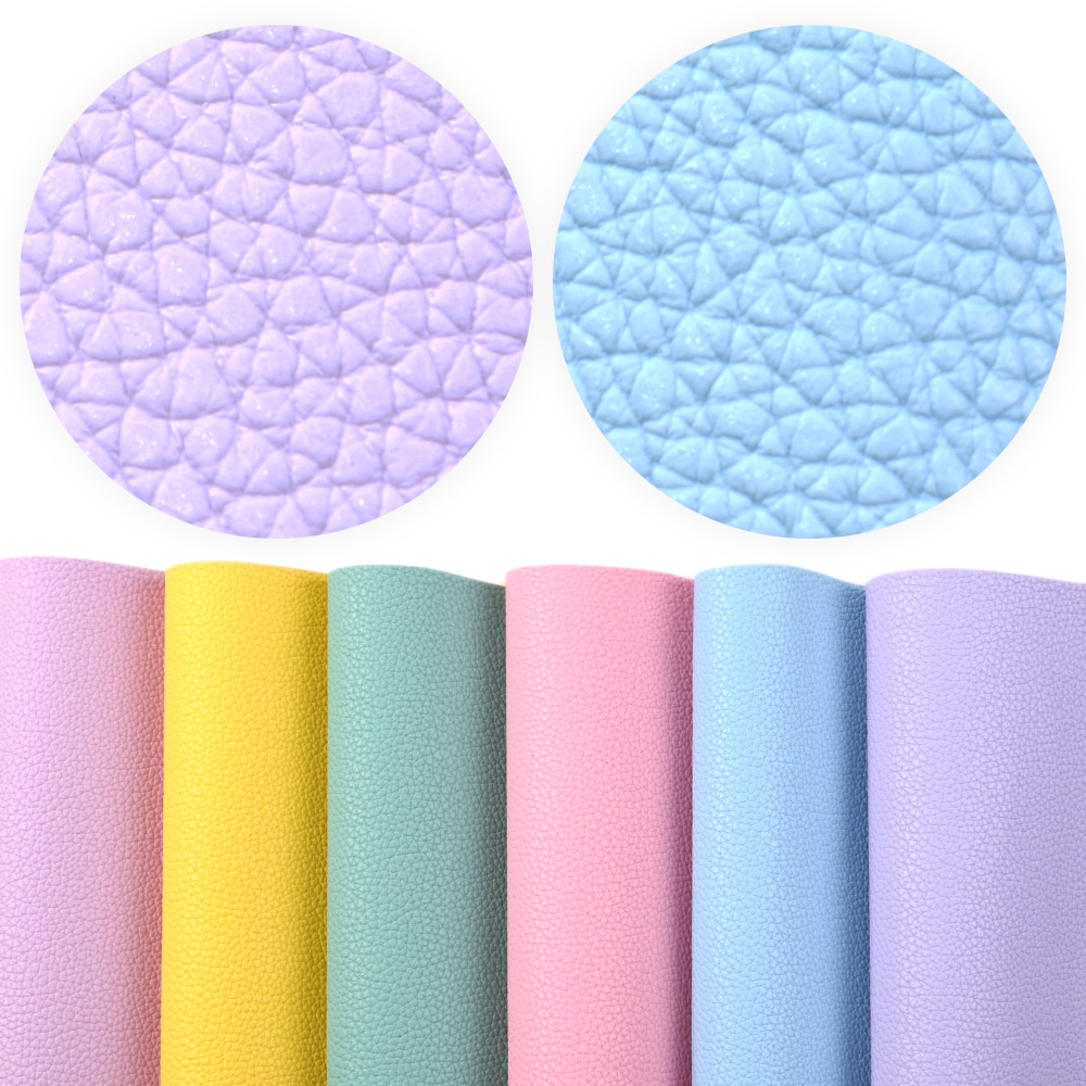 6 Stks/set Effen Kleur Litchi Grain Vinyl Stof Faux Lederen Sheet Set Voor Oorbellen Hairbow Handtas Maken, 1Yc9793