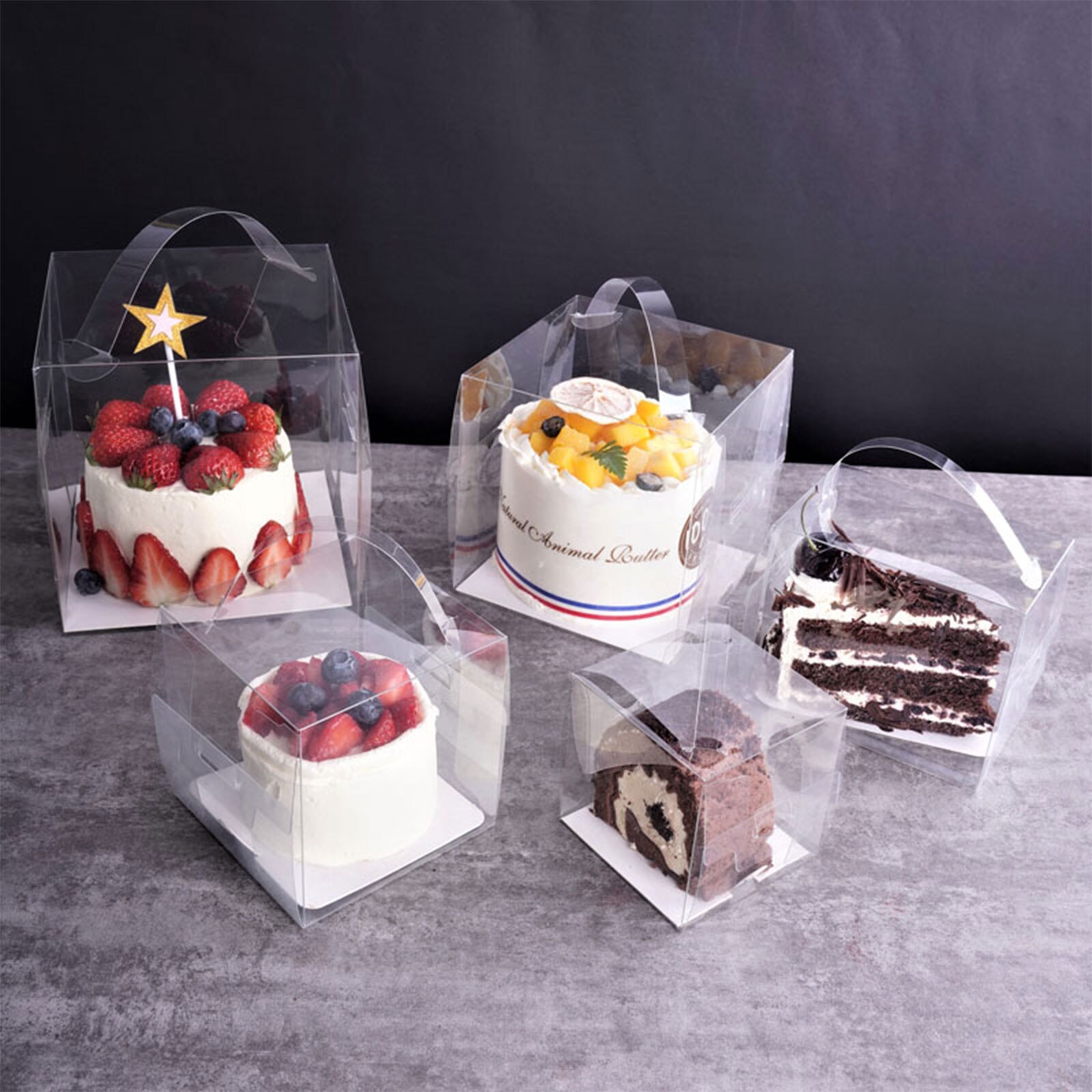 10Pcs Portable Clear Cake Box Handheld Transparent Baking Pastry Cheese Cake Packaging Box For Birthday Wedding