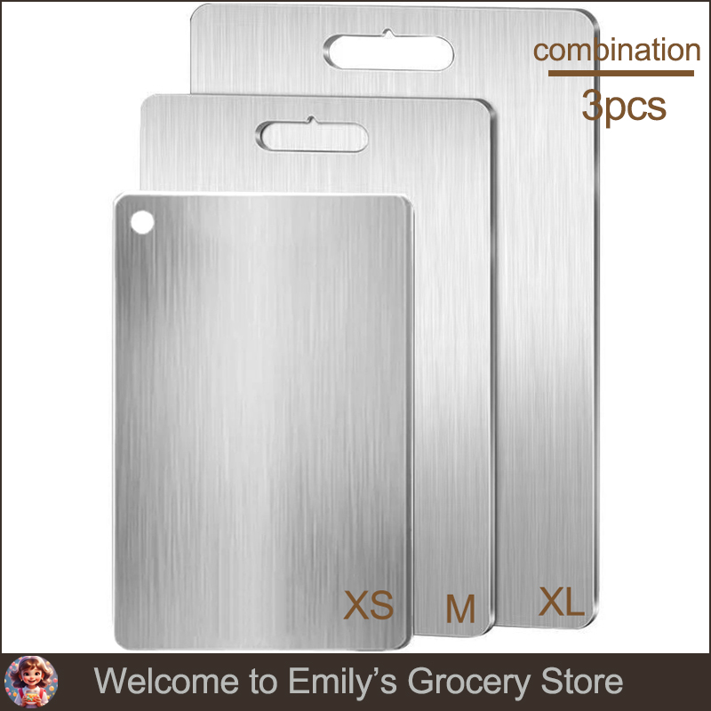 Antibacterial and Mildew-proof 304Stainless Steel Double-sided Food-grade Fruit Cutting Board Suitable for Various Cooking Tasks: Silver