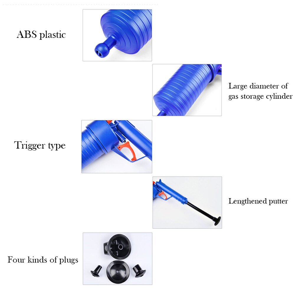 Air Power Drain Blaster Tool High Pressure Powerful Manual Sink Plunger Opener Cleaner Pump For Toilets Bathroom