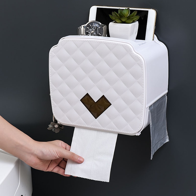 Toilet Paper Holder Roll Paper Tube Bathroom Plastic Waterproof Tissue Box Toilet Paper Tray Wall Mounted Storage Box Organizer