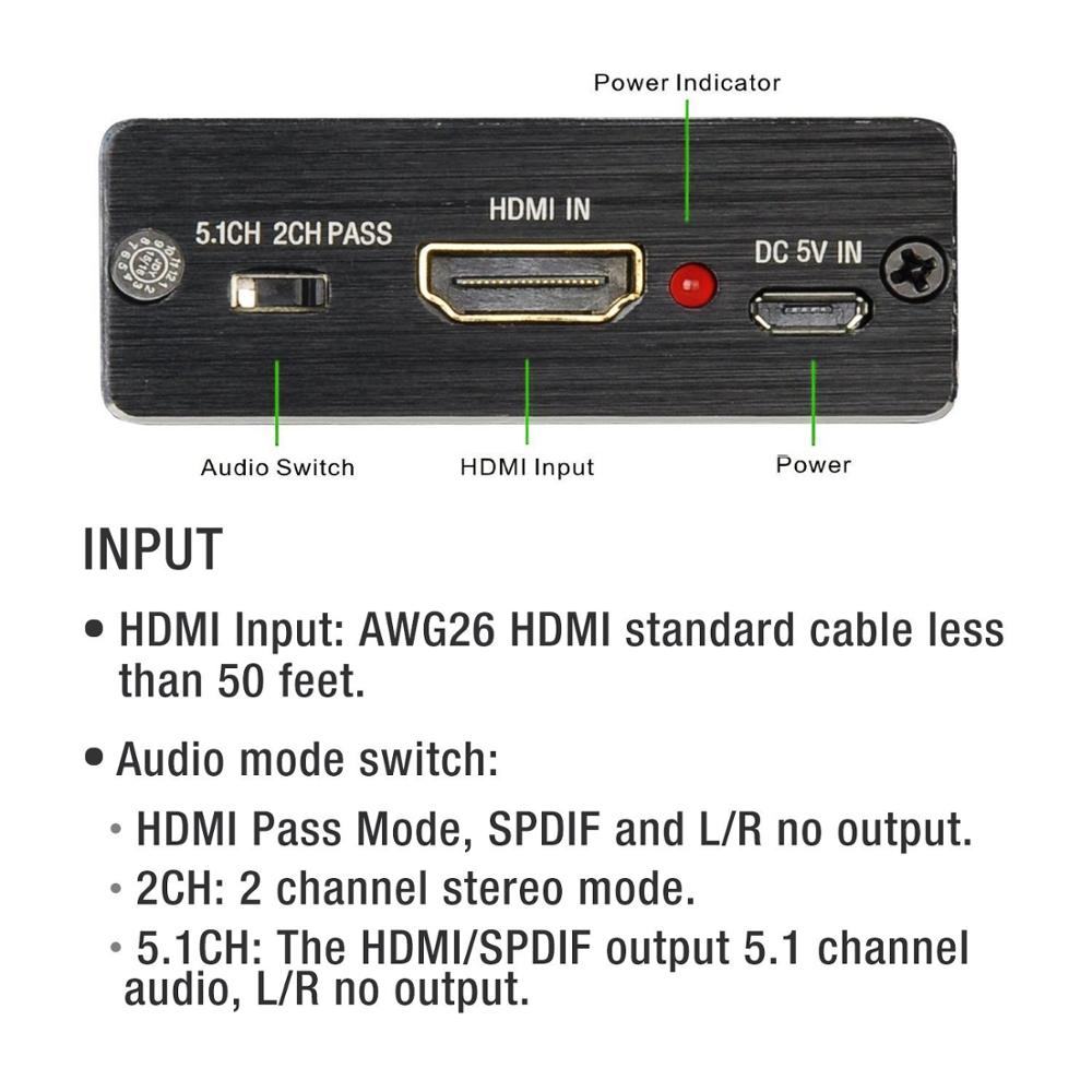 HDMI Audio Splitter 4K * 2K 1.4 Audio Splitter 5.1 Channel Fiber Converter AY78 Zwart