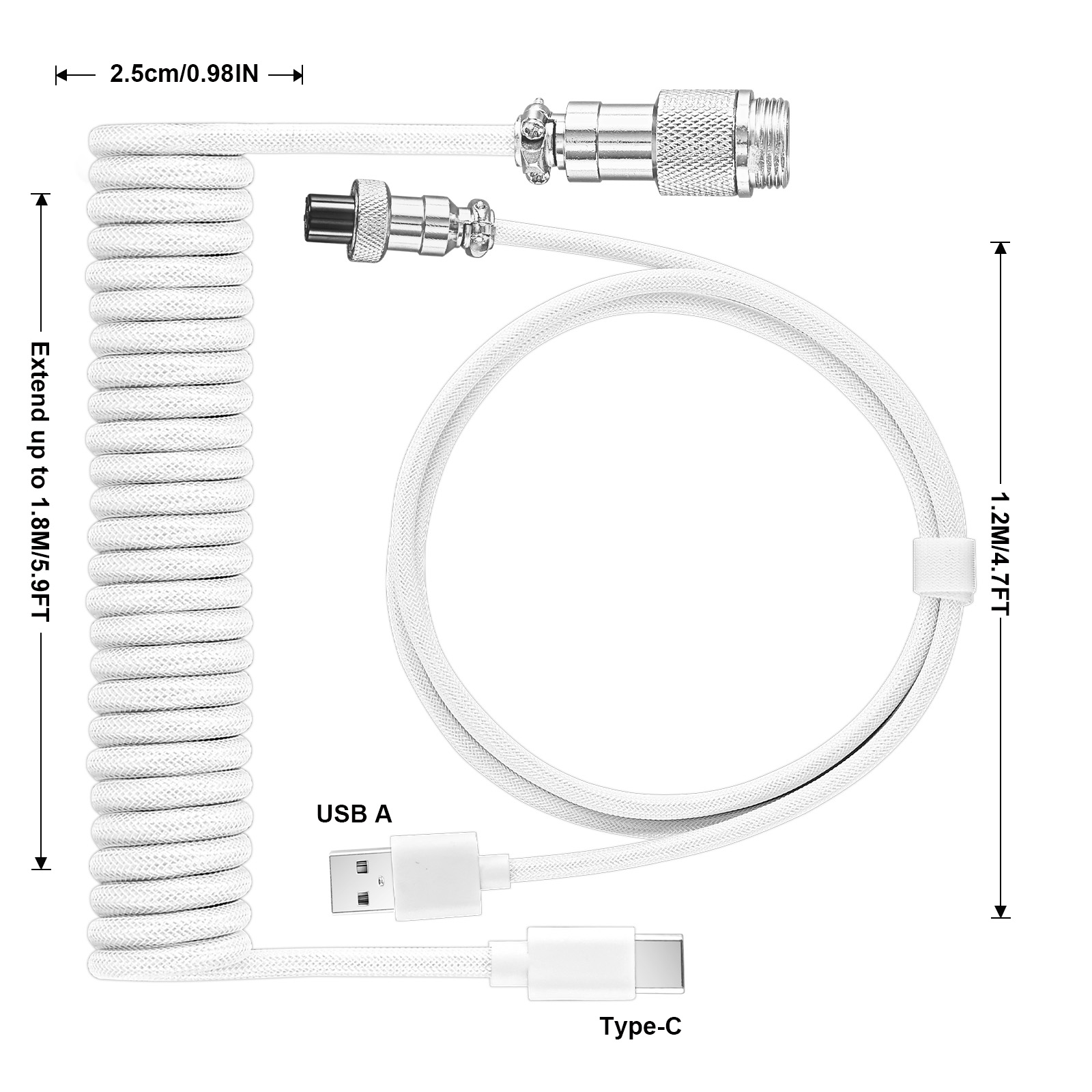 NNBILI Cable enrollado para teclado mecánico, Cable tipo C, puerto USB, aviador, Cable bobinado, accesorios para teclado de Juegos de ordenador de escritorio