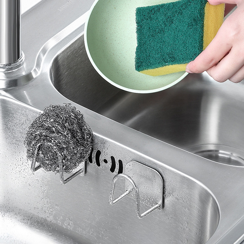 Stainless Steel Sponges Holder Kitchen Sink Spong Drain Drying Rack with Adhesive Storage Holders Kitchen Gadgets Sponge Support