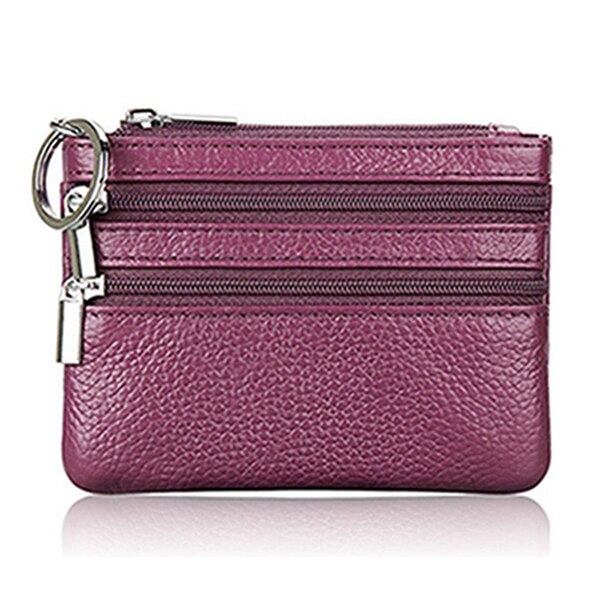 Monedero de cuero para hombre y mujer, Cartera de mano con doble cremallera, bolso cambiador pequeño: Morado