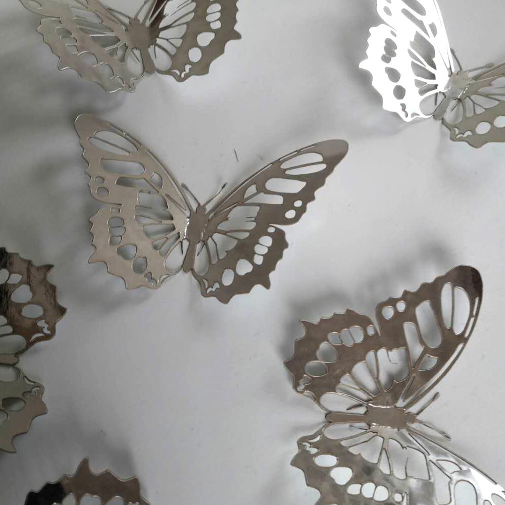 Autocollants muraux 3D ajouré papillon | 12 pièces, accessoires de décoration de maison, miroir décoratif argenté de stéréo: Black