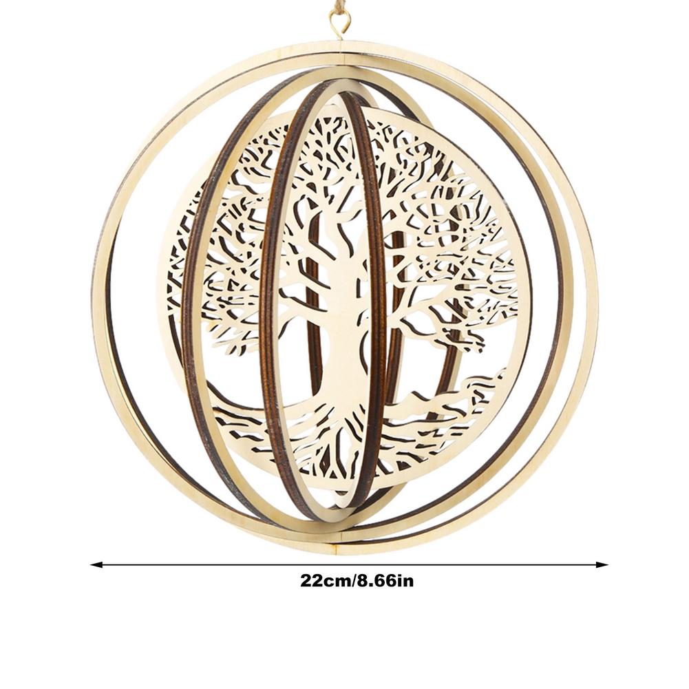 Hanging Wooden 3D Wind Spinner Garden Rotating Wind Flower Of Life Ornaments Home Garden Decoration