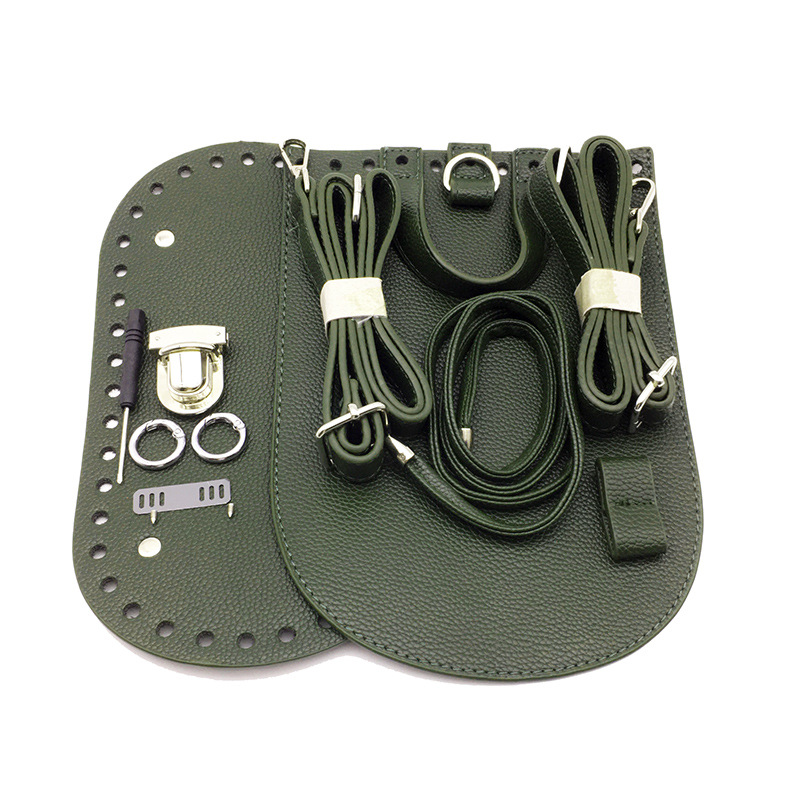 Bolso de mano de con correa para el hombro, conjunto de bolsos tejidos de cuero con accesorios de Hardware, mochila hecha a mano DIY: Verde