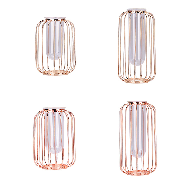 nordisch Stil Glas Vasen Rose Gold Metall Gestell Blume Pflanzer Errarium Glas Dekoration Vase Herzstück für Heimat Sekretariat