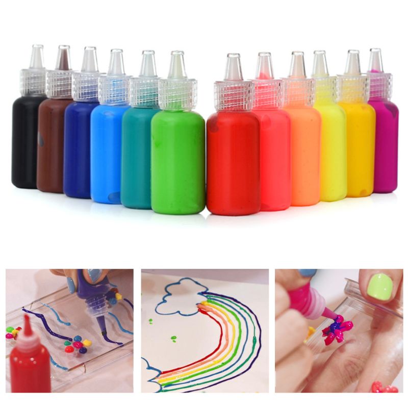 1 Set 6/12Colors 3D Acrylic Pigment Watercolor Paint Drawing Art DIY Handmade Painting Tool Supplies