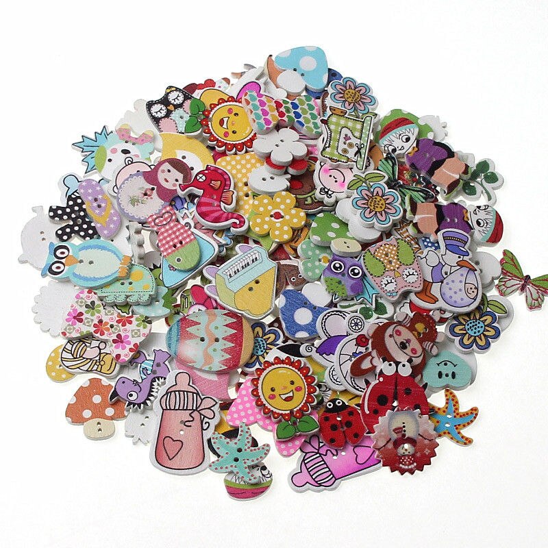 50Pcs Mixed Style 2 Holes Wood Buttons For Clothes Sewing Craft Scrapbooking Handicraft Buttons DIY Apparel Accessories