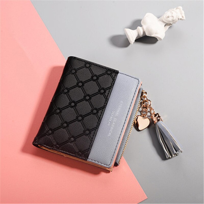 DEABOLAR Brand Sweet Women's Tassel Mini Zipper Wallet Pink Hasp Slim Card Holder Purse for Women: black